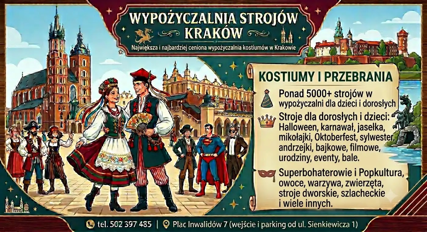 Najlepsza i największa wypożyczalnia strojów i kostiumów w Krakowie, Plac Inwalidów 7